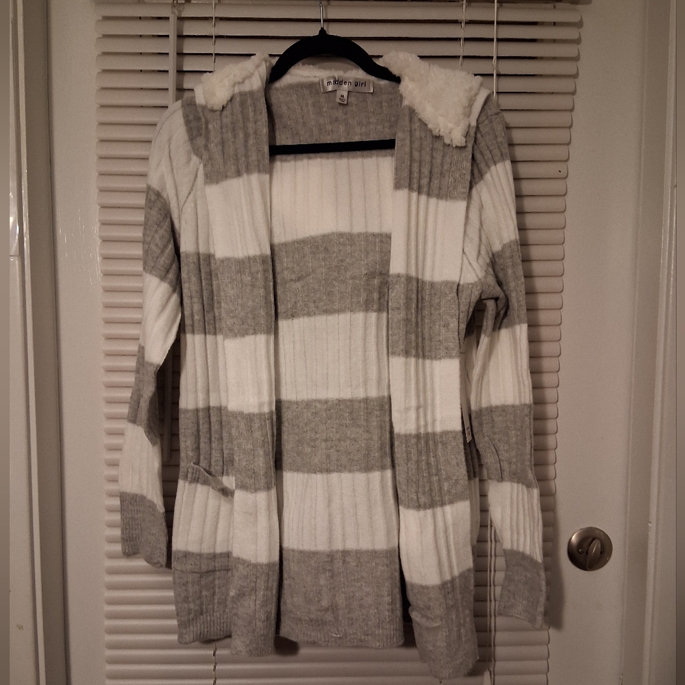 Heather and White Striped Women's Cardigan